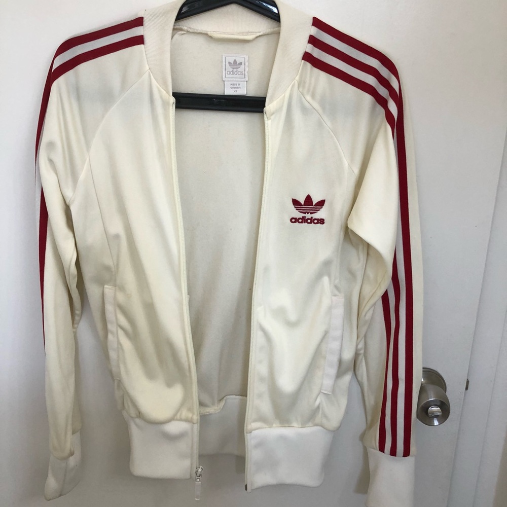 Adidas Vintage White/red Track Zip up Jacket